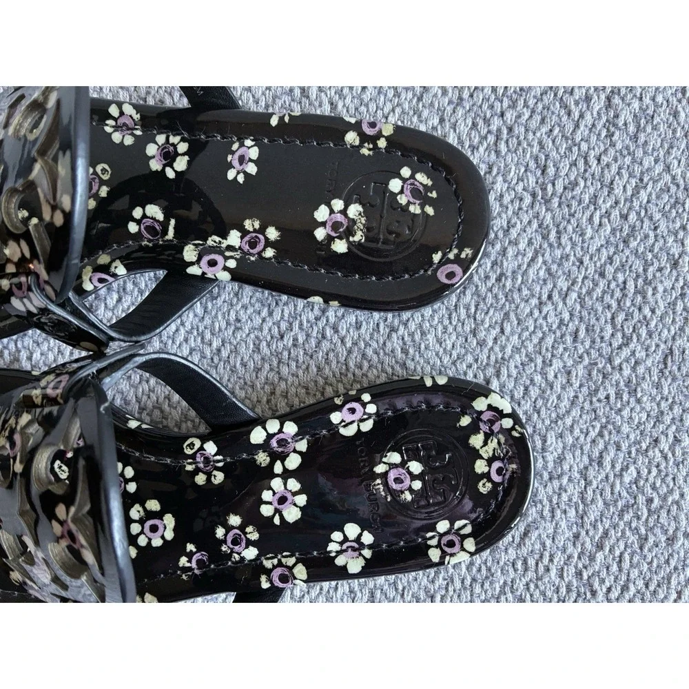 Tory Burch Miller Floral Patent Sandals Black Pink Women Size 4.5 M EU 35.5 - Picture 11 of 13